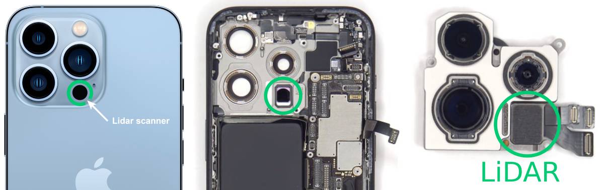 Umístění LiDAR senzoru na iPhone