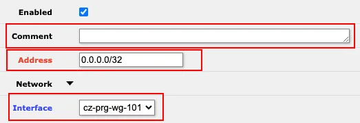 Addresses configuration on RouterOS