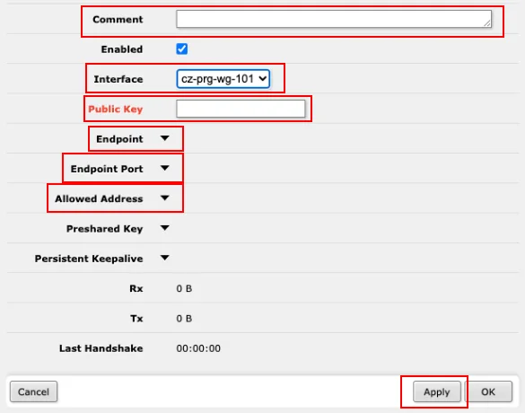 Wireguard Peers configuration on RouterOS