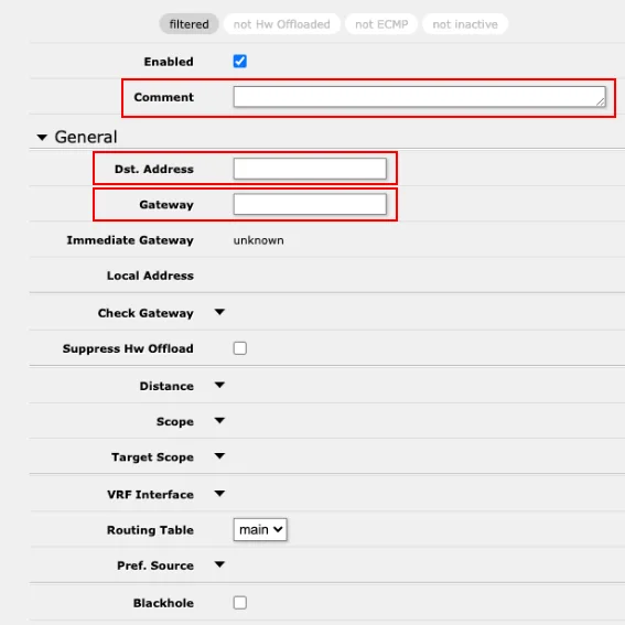 Routing configuration on RouterOS